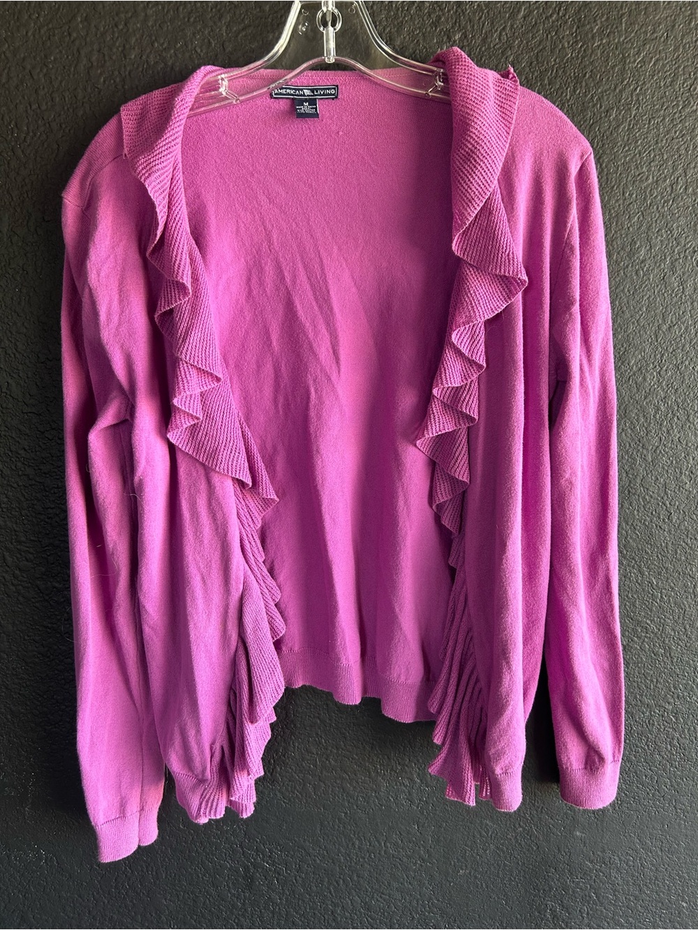 American Living Magenta Ruffle-Trim Open Cardigan